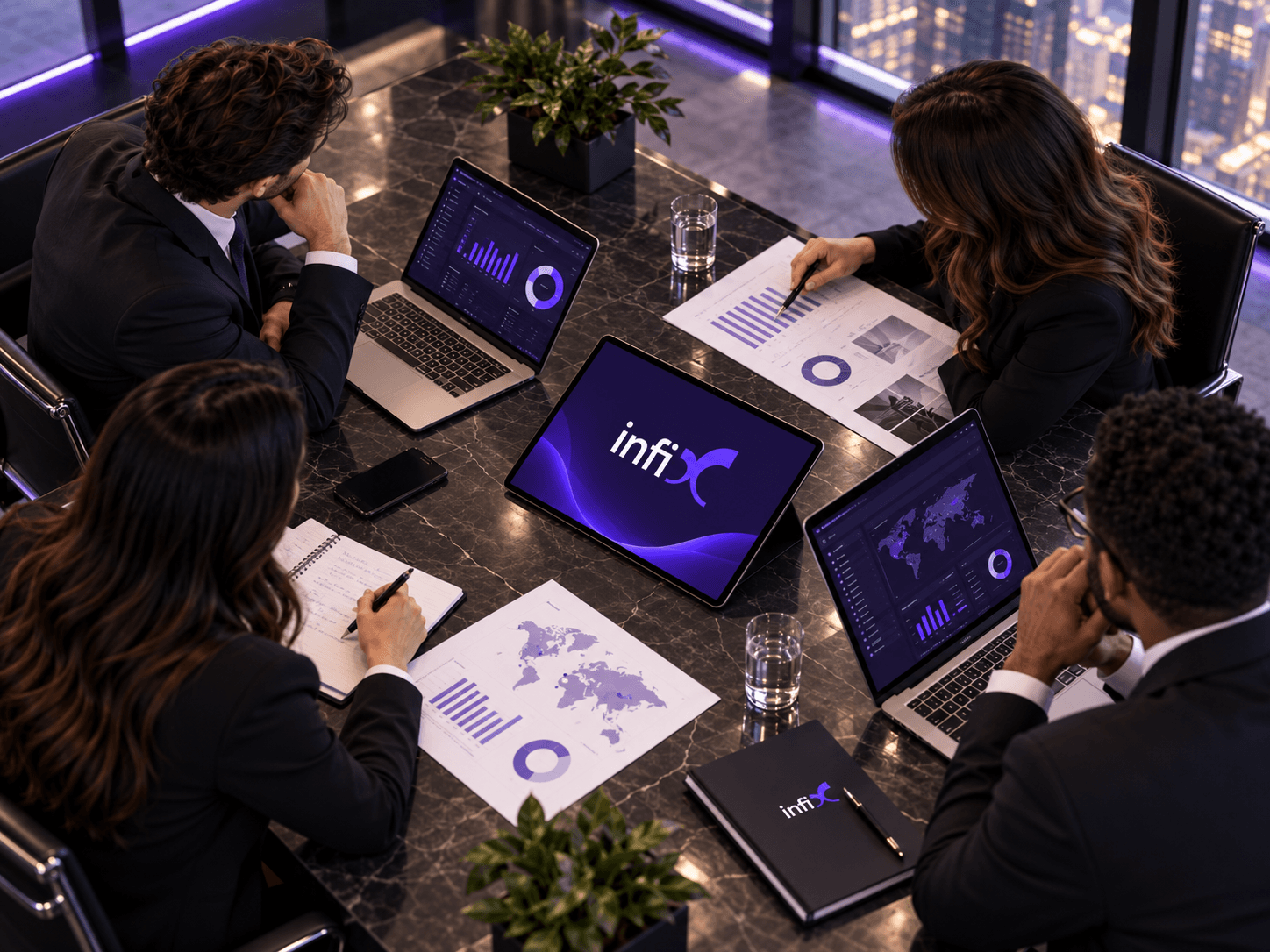 Infix team collaborating around a table