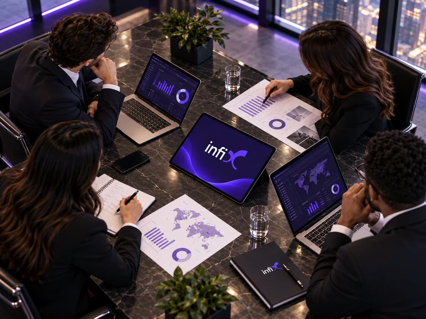 Infix team collaborating around a table