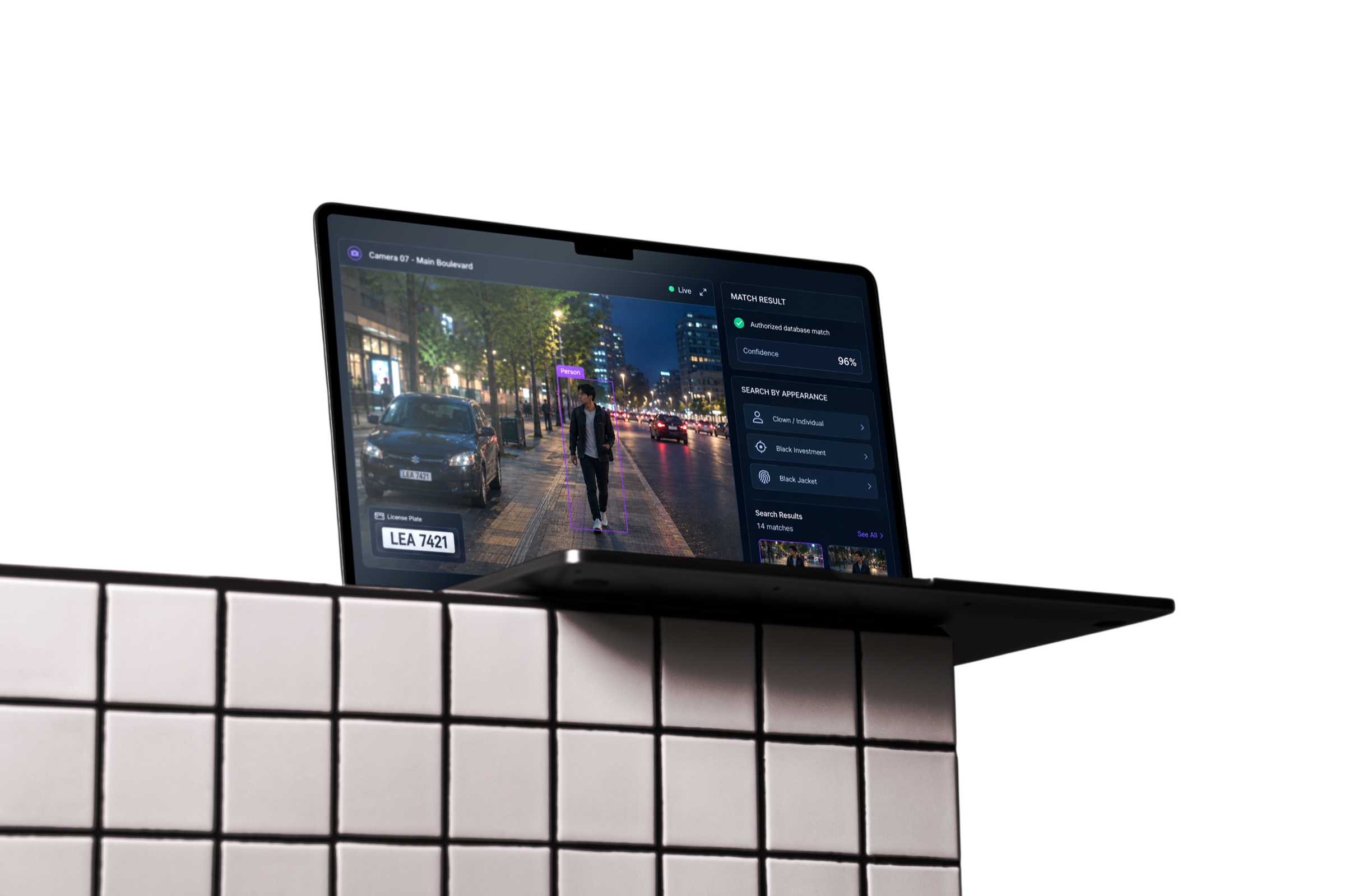 K9 VMS appearance search on a laptop